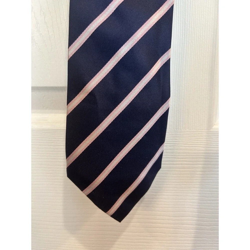 Babei Mens Tie Navy Pink Stripe 100% Silk Necktie Modern Business Formalwear